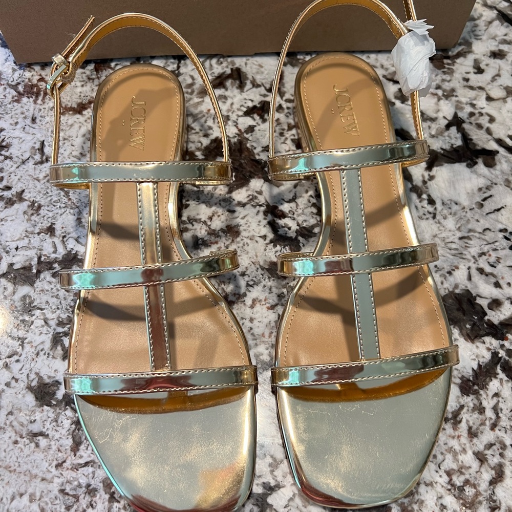 J. Crew Factory Metallic Gold Strappy Cage Sandals